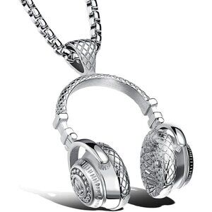 New Silver Stainless Steel Headphone Pendant Necklace for Men | DJ Music Gift